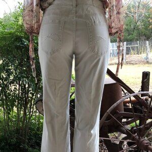 Chico's Khaki Slacks Rhinestone Embellished